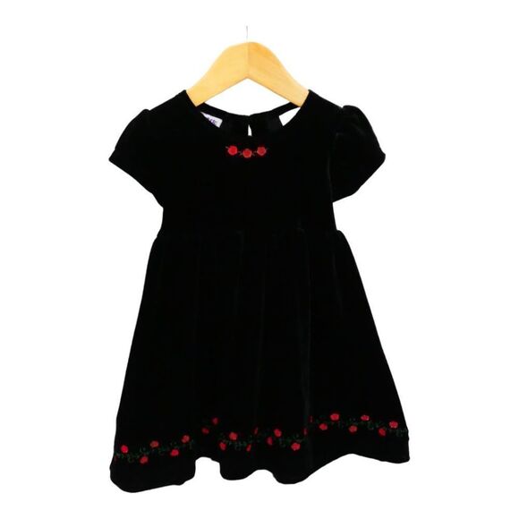 Blueberry boulevard Short Sleeve Black Velour Embroidered Dress Size 2T - Picture 1 of 7